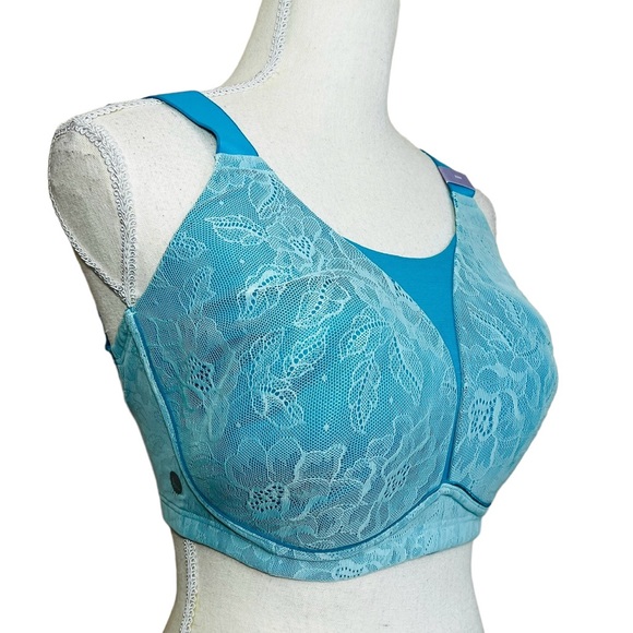 💥2/$15 Cacique turquoise lace & mesh no wire full coverage bra size 32H - Picture 5 of 11